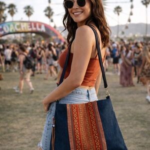 Stylish Denim and Brown Tote Bag